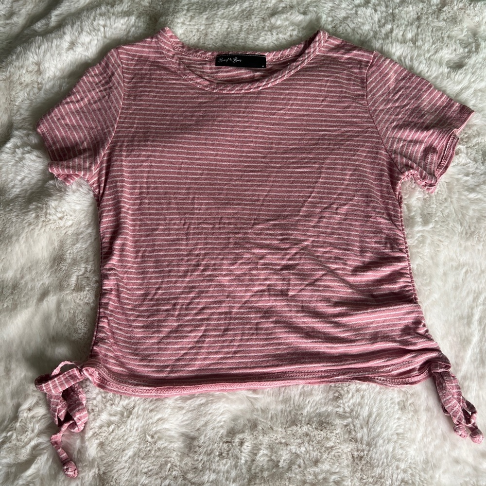 Stylish Pink Striped Tee with Side Ties